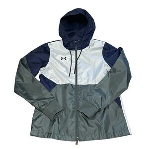 Under Armour Blue and Gray Hooded Jacket windbracker boys XS/TP/ECH